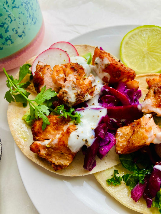 quick healthy gut-friendly salmon tacos