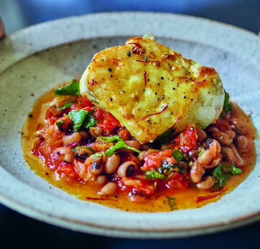 José Pizarro’s seared saffron monkfish with black-eyed beans