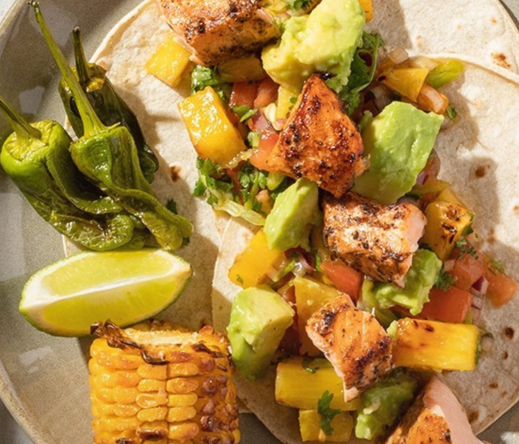 Jerk salmon tacos with pineapple salsa