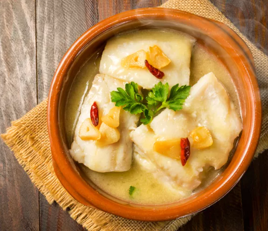 Bacala al pil pil (Spanish-style cod in a pil pil sauce)